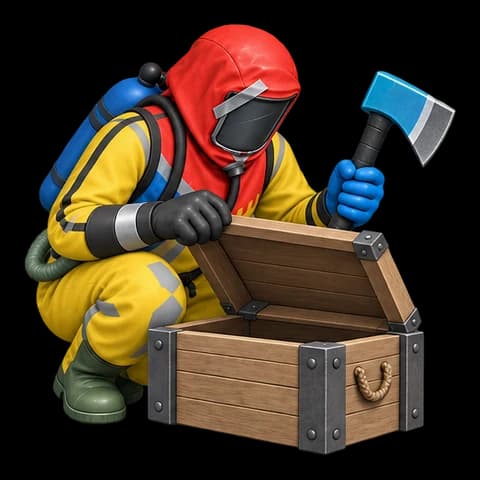 Хазмат открывает ящик с игровым скином для топора