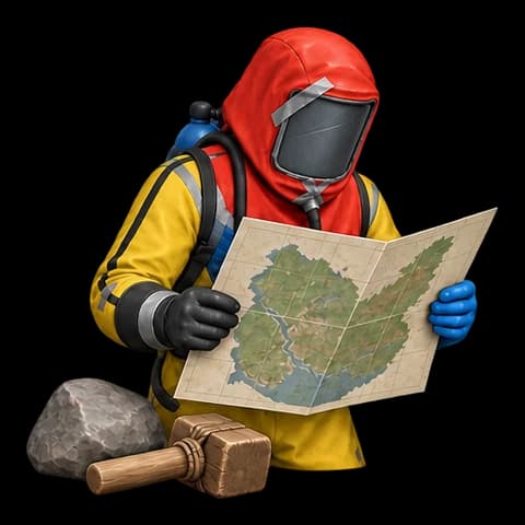 Хазмат Rust изучает карту острова